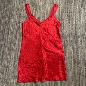 Whispers Red‎ Satin Mini Slip Dress V Neck Lingerie Nightie Small